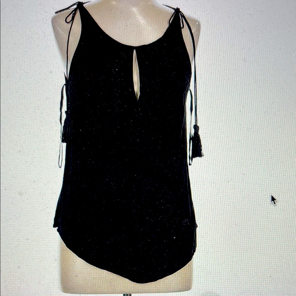 Boho Black Sleeveless Tank Top with Tassel Accents